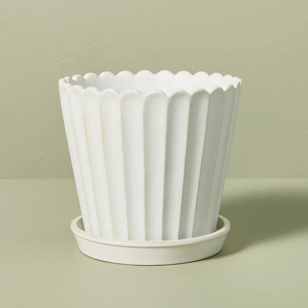 2pc Small Scallop-Fluted Planter w/ Saucer – Hearth & Hand Magnolia, Target 2024